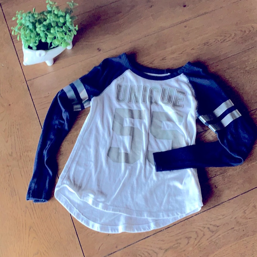 Lightly worn Justice baseball shirt in navy